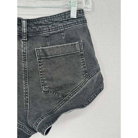 Pilcro Shorts Womens 25 Black Gray Denim MidRise Curved Hem Retro Daisy Dukes - Picture 6 of 15